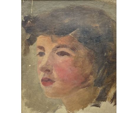 English School (mid 20th century): Portrait of a Young Woman with French Bob, oil on canvas laid on board unsigned 25cm x 21c