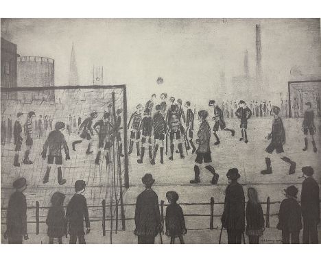 After Laurence Stephen Lowry R.A. (British 1887-1976): 'The Football Match, limited edition monochrome lithograph blind stamp