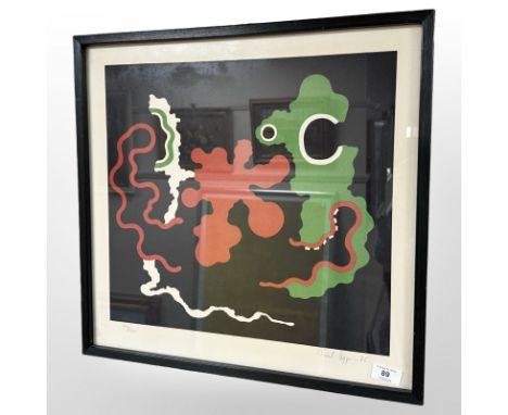 A Danish abstract lithograph, signed indistinctly, 49 cm x 47 cm.