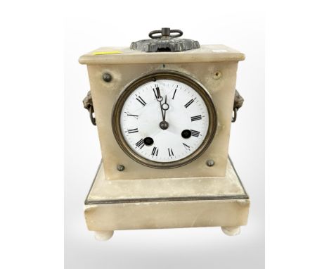 A 19th century French alabaster mantel clock, height 20 cm 