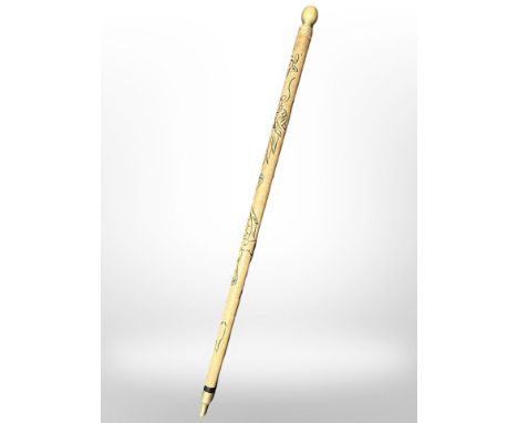 A vintage combination walking stick snooker cue, with brass mounts.