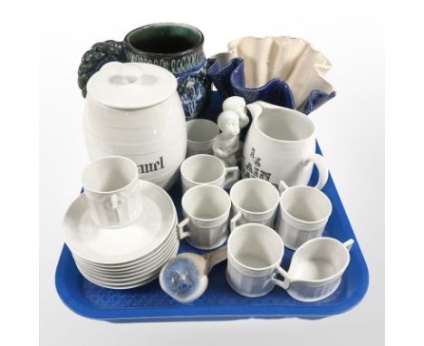 A group of Royal Copenhagen porcelain coffee cans and saucers, Villeroy & Boch lidded ceramic barrel, Polish glazed terracott