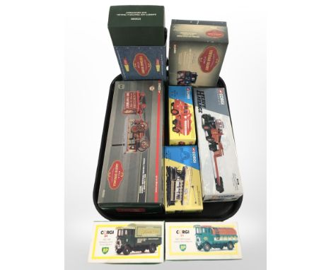 Eight Corgi die cast models including Garrett Showmans tractor and trailer, sentinel DG4 steam wagon McMullen brewery, Heavy 