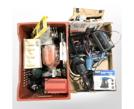 A quantity of power tools including Black & Decker, Powercraft, bench grinder etc (2 boxes)