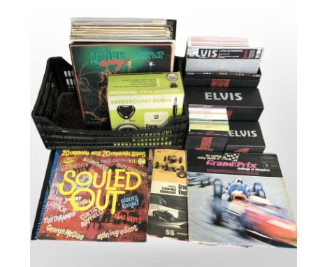 A group of vinyl LP records including Bob Dylan, Status Quo, Greatest Hits Compliations including Johnny Cash, Hot Chocolate,