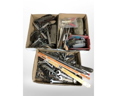 Large quantity of hand tools and hard ware (three boxes) 