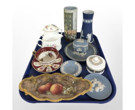 Various ceramics including a Royal Worcester shaped oval dish hand painted with fruit by P. Love, four pieces of Wedgwood blu