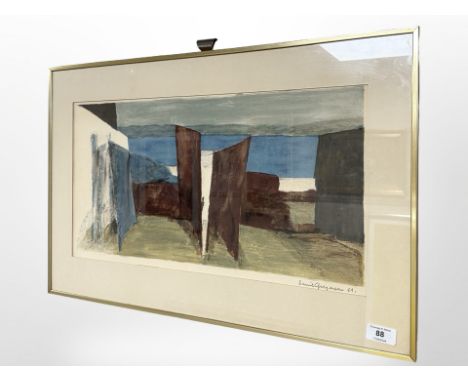 A Danish lithograph, depicting a view across a lake, indistinctly signed, 53 cm x 28 cm.