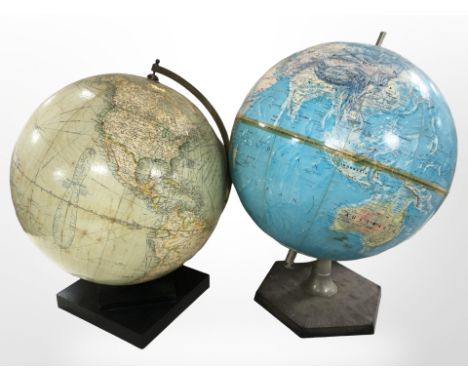 A 1978 Scan globe and a Philips 12" library globe, height 39 cm.