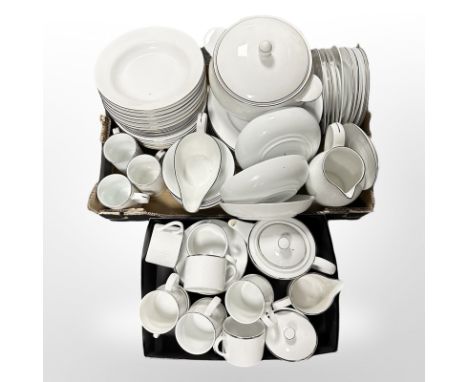 A collection of Royal Worcester Classic Platinum tea china and further white porcelain dinner wares (2 boxes) 