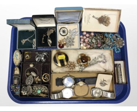 A group of jewellery, including Charles Rennie Mackintosh designed silver pendant, two silver thimbles, costume jewellery, fa