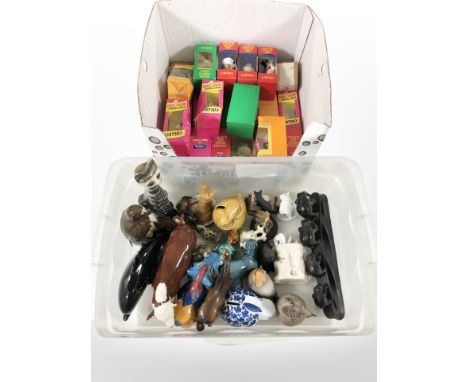 Assorted animal ornaments including Poole, Coalport, Border Fine Arts, African carved figure of elephants, Tetley Tea figures