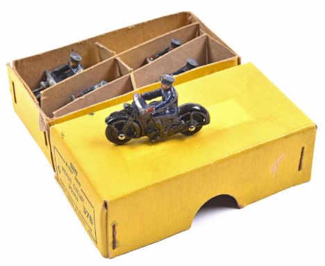 A scarce Dinky Toys Trade Pack for '6 Motor Cyclist Police 37B'. Containing 5 examples, in dark blue and black with silver de