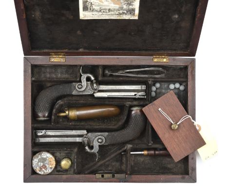 A pair of good quality 55 bore percussion boxlock sidehammer pistols, by Manton (Joseph 3?), 7½” overall, octagonal twist bar