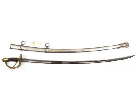 A French M1822 light cavalry sword,  curved, fullered blade 36’, with narrow back fuller to centre section, regulation brass 