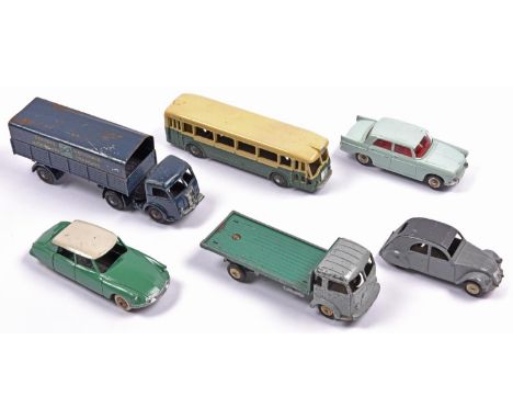 6 French Dinky Toys. SNCF articulated truck. An Autobus Parisien Somua Panhard single deck bus in dark green and cream livery