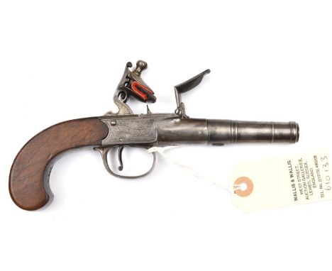 A 55 bore cannon barrelled flintlock boxlock pocket pistol, by R Daykin, Nottinghamshire, c 1775,  7¾” overall, turn off barr