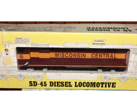 A Gauge One, 45mm, Aristo-Craft Trains American outline SD45 Co-Co diesel locomotive. A well detailed model in Wisconsin Cent