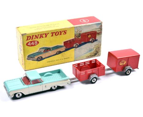 Dinky Toys Chevrolet Pick-Up &amp; Trailers (448). An El Camino in turquoise and cream with red interior, together with an op