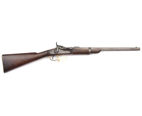 A .577” Snider Cavalry carbine,  37½” overall, barrel 19¼” with B’ham proofs, the breech numbered ‘WR 50735’, the lock stampe