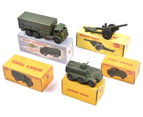 5 Dinky Military. Foden 10-Ton Army Truck (622). Army Covered Wagon (623). Armoured Personnel Carrier (676). Field Artillery 