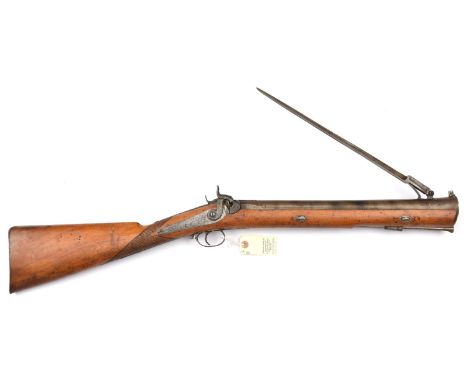 A heavy mid 19th century steel barrelled percussion blunderbuss with spring bayonet, by Hollis &amp; Sheath,  32” overall, sw