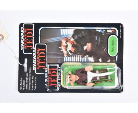 A Palitoy Tri-logo Star Wars Return of the Jedi Ree-Yees vintage 3.75" figure. On a sealed 1983 70 back card bubble. Card VGC