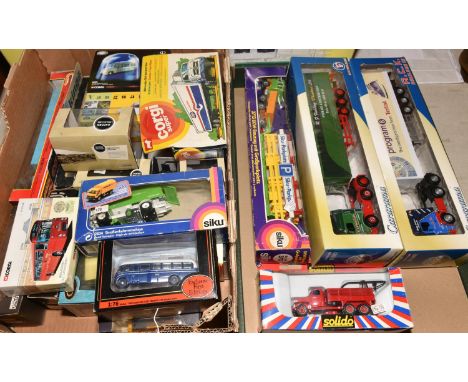 A quantity of Various Makes. Including Cararama - Volvo FL12 tractor unit and curtain-side semi-trailer R.F.Fielding, Scania 