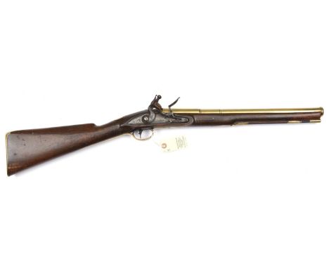 A 14  bore brass barrelled flintlock coaching carbine, by Sandwell (Stephen Sandwell, London), c 1775,  32” overall, 3 stage 