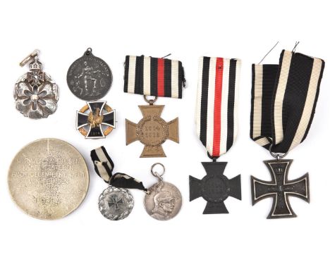 1914 Iron Cross, 2nd class with ribbon;  1914-1918 Honour Cross without swords (x2); cast WM medallion with bust of Wilhelm I