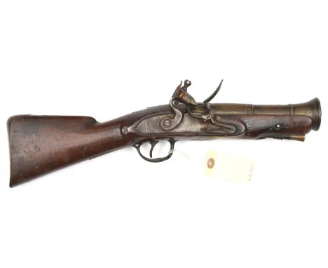 An unusual small late 18th century brass barrelled flintlock blunderbuss,   16” overall, 2 stage bell mouth barrel 6¾”, being