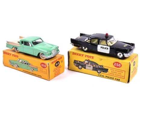 2 Dinky Toys. Studebaker Golden Hawk (169). In light green with cream rear side panel &amp; trunk, silver painted wheels. Tog