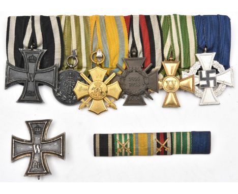 A group of seven WWI and later German medals, comprising 1914 Iron Cross 2nd class; Saxon Friedrich August medal; Saxon gilt 