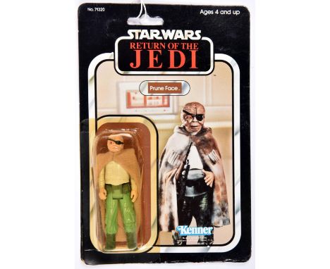 A Kenner Star Wars Return of the Jedi Prune Face vintage 3.75" figure. On a sealed 1983 77 back card bubble. Minor wear to ed
