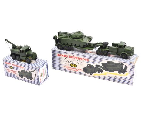 2 Dinky Military Supertoys. Gift Set 698 - Tank Transporter With Tank, boxed, complete with all packing pieces. Together with