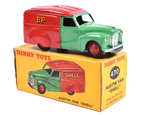 Dinky Toys Austin Van (470). In red and light green SHELL/BP livery. Boxed, minor age wear. Vehicle VGC-Mint £70-90 