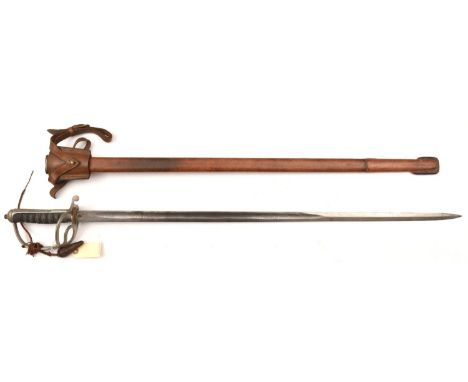 A Geo V officer’s sword of The R Artillery, straight fullered blade 35”, DE towards point, marked ‘British Make’ with no 3299