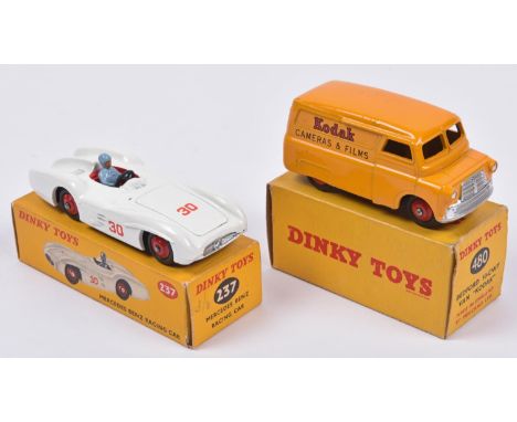 2 Dinky Toys. Mercedes Benz Racing Car (237) in white with red interior, RN30, complete with light blue painted driver. Plus 