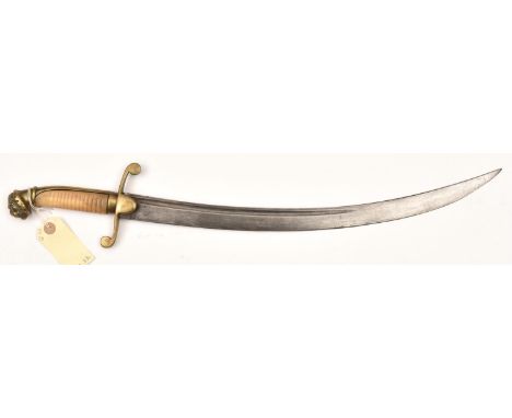 A Naval hanger, c 1850, short curved blade 17½”, with back fuller and K/4 inspector’s stamp at forte, brass shallow ‘S’ shape