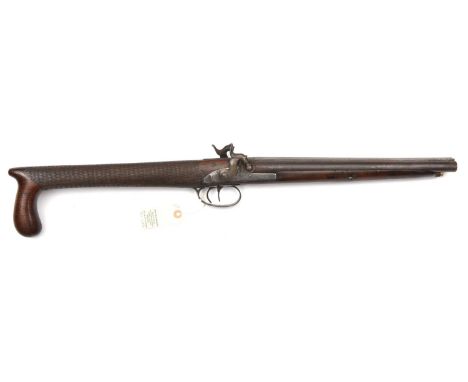 A curious DB 18 bore percussion poacher’s gun (?) modified from a sporting gun,  29” overall, barrels 14”; slightly rounded s