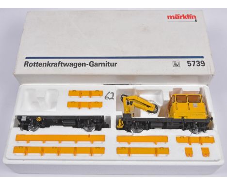 A Marklin Gauge One (Spur 1), 45mm,  German outline Rottenkraftwagen-Garnitur (5739) powered crane wagon. A cab unit and flat