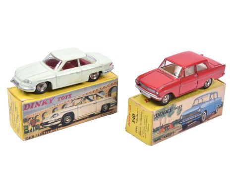 2 French Dinky Toys. Coach Panhard 24C (524). In pale green with red interior and spun concave wheels. Together with an Opel 