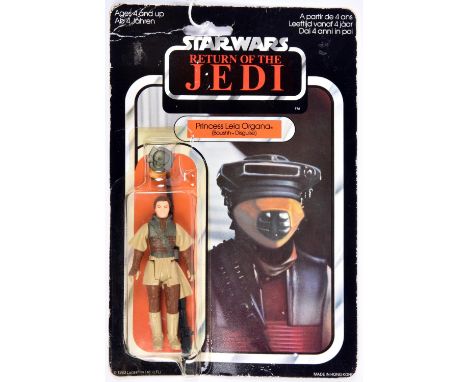 A Palitoy Star Wars Return of the Jedi Princess Leia Organa (Boushh Disguise) vintage 3.75" figure. On a sealed 1983 65 back 