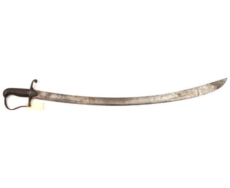 A 1796 pattern light cavalry trooper’s sword,  broad, curved, shallow fullered blade 32½”, with markings (unclear) on backstr