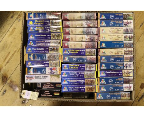 Quantity of unmade kits by Italeri, Emhar and Strelets. Scale 1;72 including - Scots Infantry, Prussian Light Cavalry, french