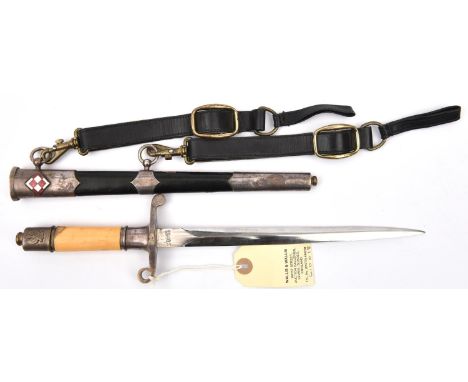 A post WWII Polish Army officer’s dagger,  the plain blade numbered 20957, with silver plated hilt having eagle badge on pomm