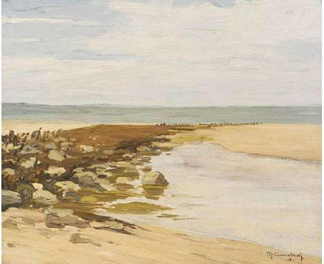 Max Clarenbach     1880 Neuss - 1952 Wittlaer Nordseestrand - Vlissingen. 1918. Öl auf Leinwand, kaschiert auf Malpappe.  Rec