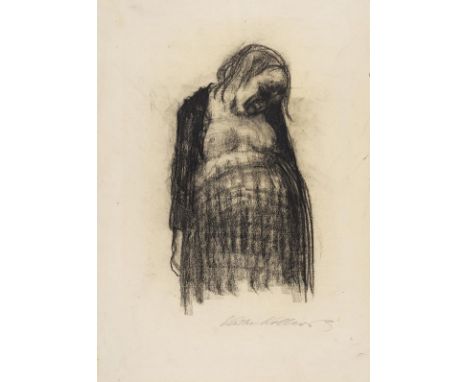 Käthe Kollwitz     1867 Königsberg - 1945 Moritzburg Schwangere. 1920. Kohlezeichnung.  Rechts unten signiert. Auf Velin. 60 