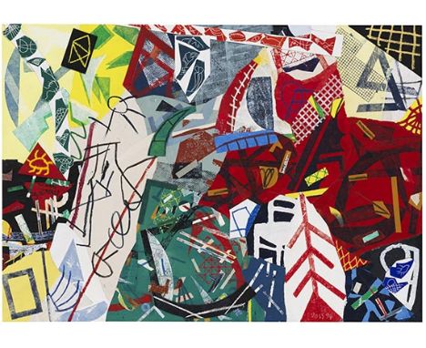 Jan Voss     1936 Hamburg - lebt und arbeitet in Paris Ohne Titel. 1994. Mischtechnik auf Leinwand.  Rechts unten signiert un