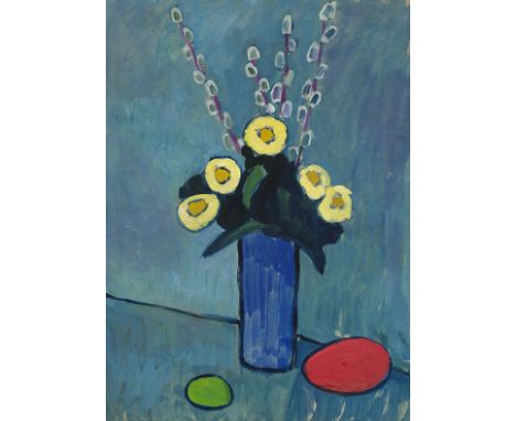 Gabriele Münter     1877 Berlin - 1962 Murnau Blumenstillleben. Um 1950. Öl auf Malpappe, von der Künstlerin auf Malpappe auf